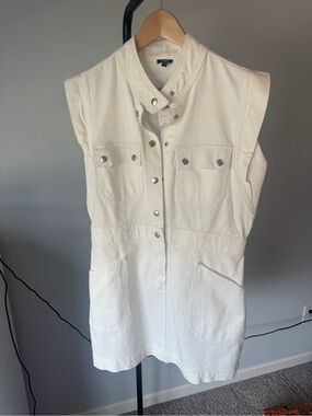 Express Sleeveless White Snap-Front Mini Dress